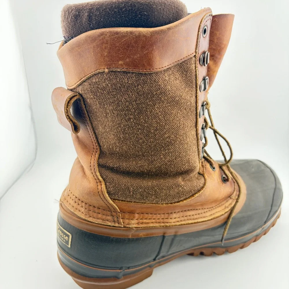 LaCrosse Hunting Boots Mens 10 Brown Leather Canvas Waterproof Made in USA